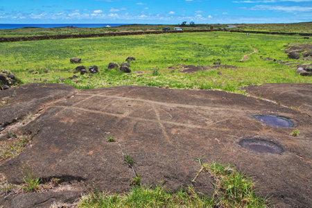 Rapa Nui. Petroglyphs on Easter Island, Chileの写真素材