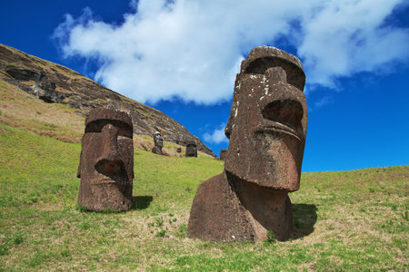 Rapa Nui. The statue Moai in Rano Raraku on Easter Island, Chileのeditorial素材