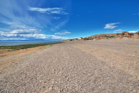 Lago argentino lake in Laguna Nimez Reserva, El Calafate, Patagonia, Argentinaの写真素材