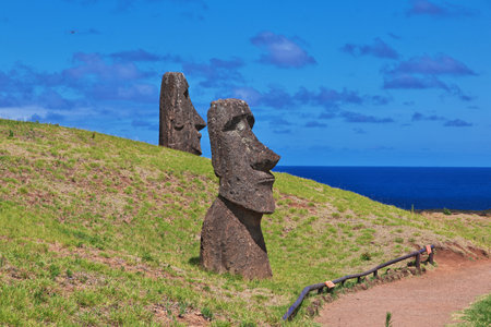 Rapa Nui. The statue Moai in Rano Raraku on Easter Island, Chileのeditorial素材