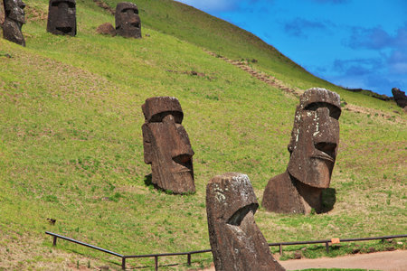 Rapa Nui. The statue Moai in Rano Raraku on Easter Island, Chileのeditorial素材