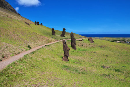Rapa Nui. The statue Moai in Rano Raraku on Easter Island, Chileのeditorial素材
