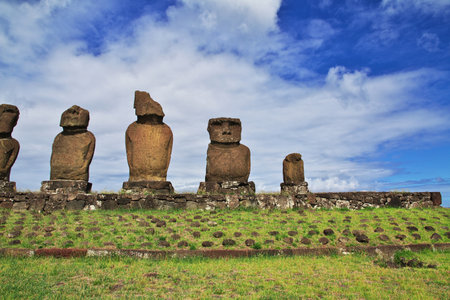 Rapa Nui. The statue Moai in Ahu Tahai on Easter Island, Chileのeditorial素材