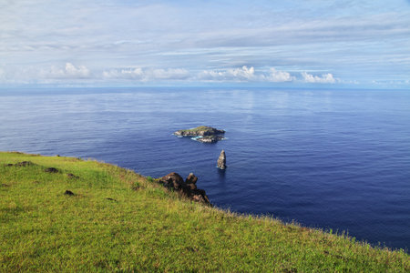 Rapa Nui. The view on Pacific Ocean on Easter Island, Chileの写真素材