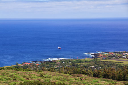 Rapa Nui. The view on Pacific Ocean on Easter Island, Chileの写真素材