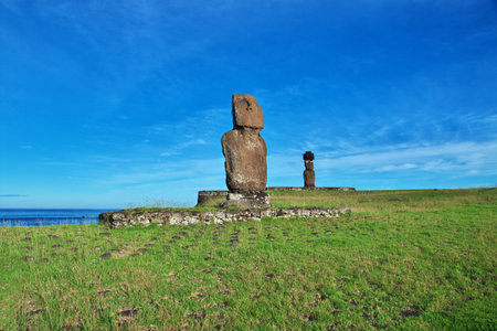 Rapa Nui. The statue Moai in Ahu Tahai on Easter Island, Chileのeditorial素材