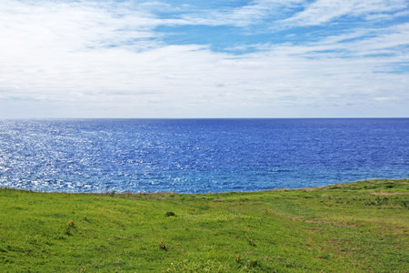 Rapa Nui. The view on Pacific Ocean on Easter Island, Chileの写真素材
