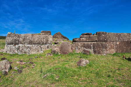 Rapa Nui. Ahu Vinapu park on Easter Island, Chileの写真素材