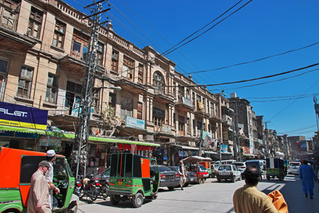Peshawar, Pakistan - 31 Mar 2021: The local market, bazaar in Peshawar, Pakistanのeditorial素材
