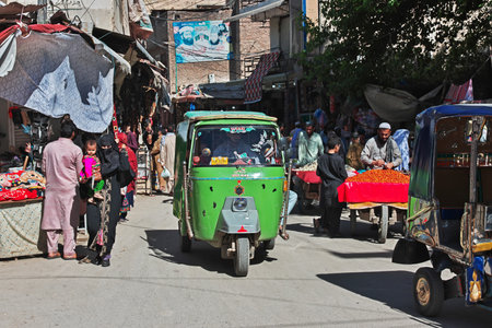 Peshawar, Pakistan - 31 Mar 2021: The tuk-tuk, moto taxi in Peshawar, Pakistanのeditorial素材