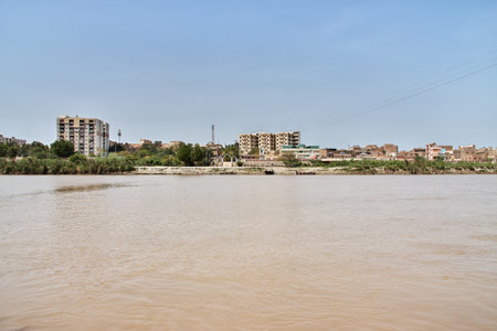 The view of the Indus River in Sukkur, Pakistanのeditorial素材