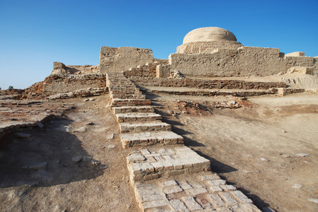Mohenjo daro ruins close Indus river in Larkana district, Sindh, Pakistanのeditorial素材