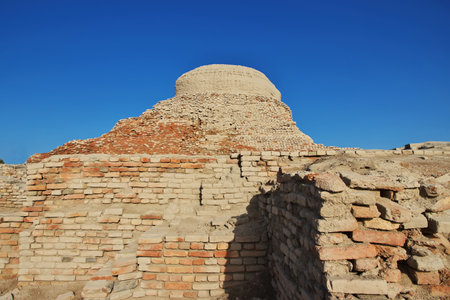 Mohenjo daro ruins close Indus river in Larkana district, Sindh, Pakistanのeditorial素材