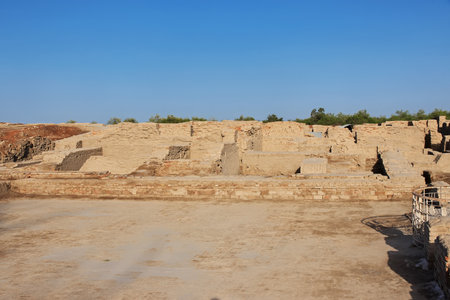 Mohenjo daro ruins close Indus river in Larkana district, Sindh, Pakistanのeditorial素材