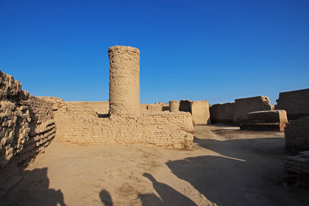 Mohenjo daro ruins close Indus river in Larkana district, Sindh, Pakistanのeditorial素材