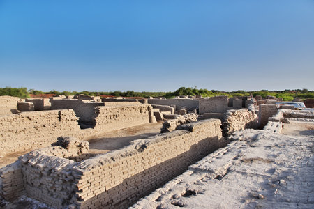 Mohenjo daro ruins close Indus river in Larkana district, Sindh, Pakistanのeditorial素材