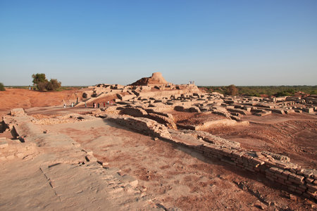Mohenjo daro ruins close Indus river in Larkana district, Sindh, Pakistanのeditorial素材