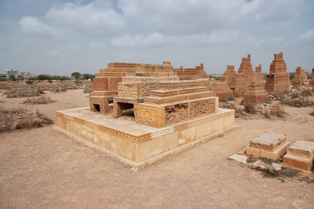 Chaukhandi vintage tombs close Karachi in Pakistanのeditorial素材