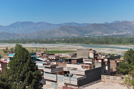 The panoramic view of Mingora in Swat valley of Himalayas, Pakistanのeditorial素材