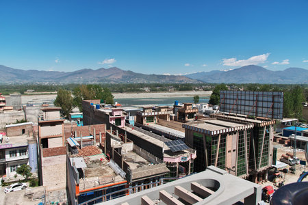 The panoramic view of Mingora in Swat valley of Himalayas, Pakistanのeditorial素材