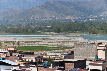The panoramic view of Mingora in Swat valley of Himalayas, Pakistanのeditorial素材