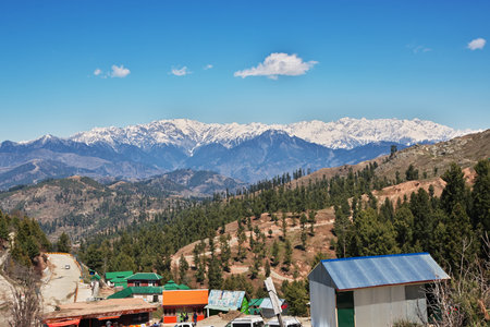 Malam Jabba, Pakistan - 02 Apr 2021: The panoramic view of Himalayas in Malam Jabba close Hindu Kush mountain, Pakistanのeditorial素材