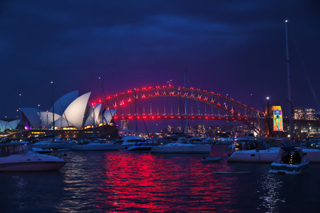 Sydney / Australia - 31 Dec 2018: Sydney city center at night, Australiaのeditorial素材