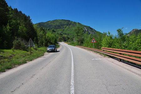 Sarajevo / Bosina and Herzegovina - 27 Apr 2018: The road on green mountains of Bosnia and Herzegovinaのeditorial素材