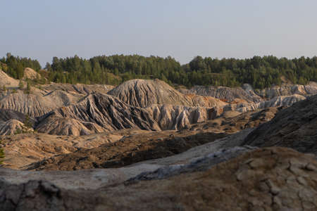 The clay quarry.Top view of the hills made of refractory clay.