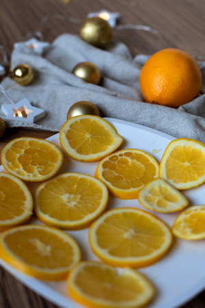 Preparing for the celebration of Christmas.Cooking dried orangesの写真素材