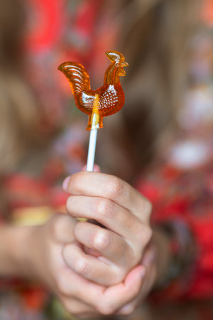 Lollipop shaped like a cockerel.の写真素材