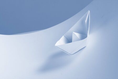 Blue Paper boatの写真素材
