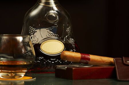 classic cognac bottle, cigarの写真素材