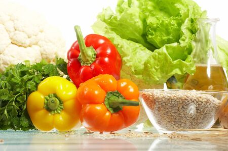 Fresh Vegetables, Fruits and other foodstuffs.の写真素材