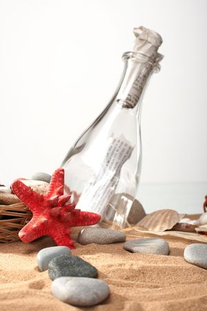Sea still-life the message in a bottleの写真素材