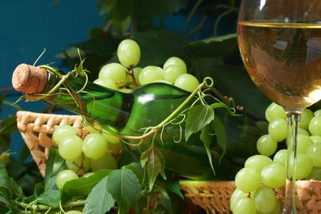 Wine glass with bottle for wine tastingの写真素材