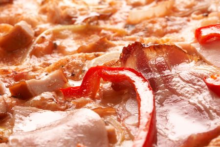 Pizza with pepper and hamの写真素材
