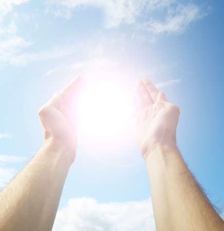  Hands stretched to the skyの写真素材