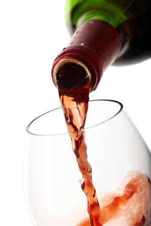 Red wine filling a glass, drinkの写真素材