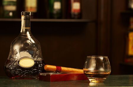 classic cognac bottle, cigarの写真素材