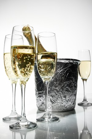 Champagne flutes and ice bucketの写真素材