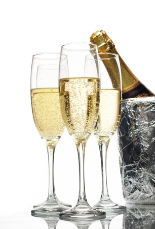 Champagne flutes and ice bucketの写真素材