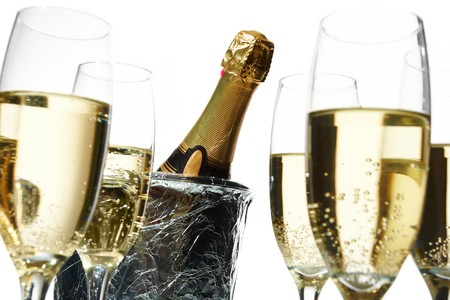 Champagne flutes and ice bucketの写真素材