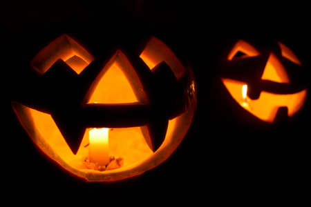 Creepy carved pumpkin face, with a smile
