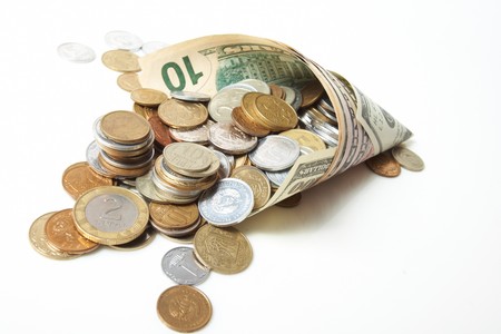 horn from dollar denominations with fine coinsの写真素材