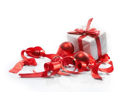 Christmas gift with tapes, new year ornaments