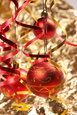 Red Christmas ballsの写真素材