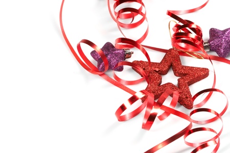 Red ribbon with star on the white backgroundの写真素材