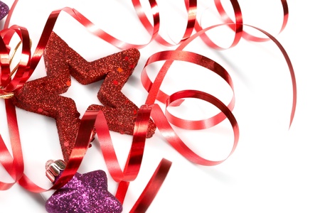 Red ribbon with star on the white backgroundの写真素材