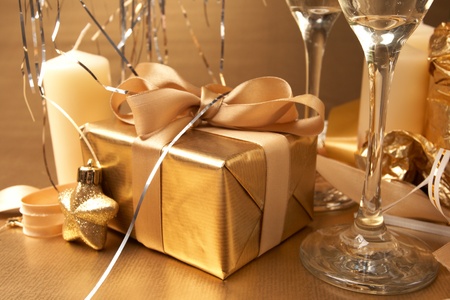 Champagne and giftの写真素材